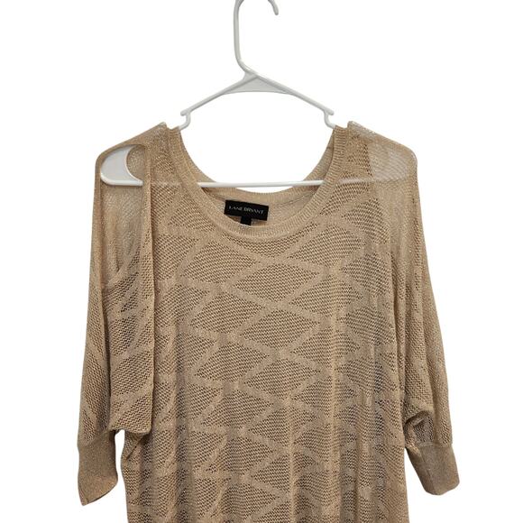 Lane Bryant Knit Lightweight Cold Shoulder Blouse Top Glitter Beige Size 14/16 - Picture 5 of 9